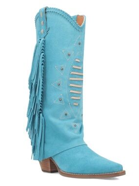 Dingo Turquoise boots leather  Suede tall blue spirit trail fringe NEW 8 western